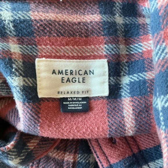 American Eagle | Pink and Blue Plaid Flannel size Medium - Picture 7 of 12